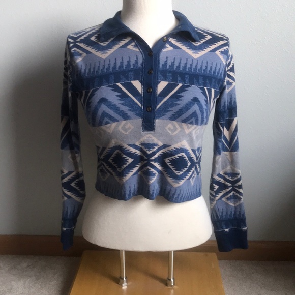 Vintage Tops - Cropped 80s vibe vintage style Aztec polo top